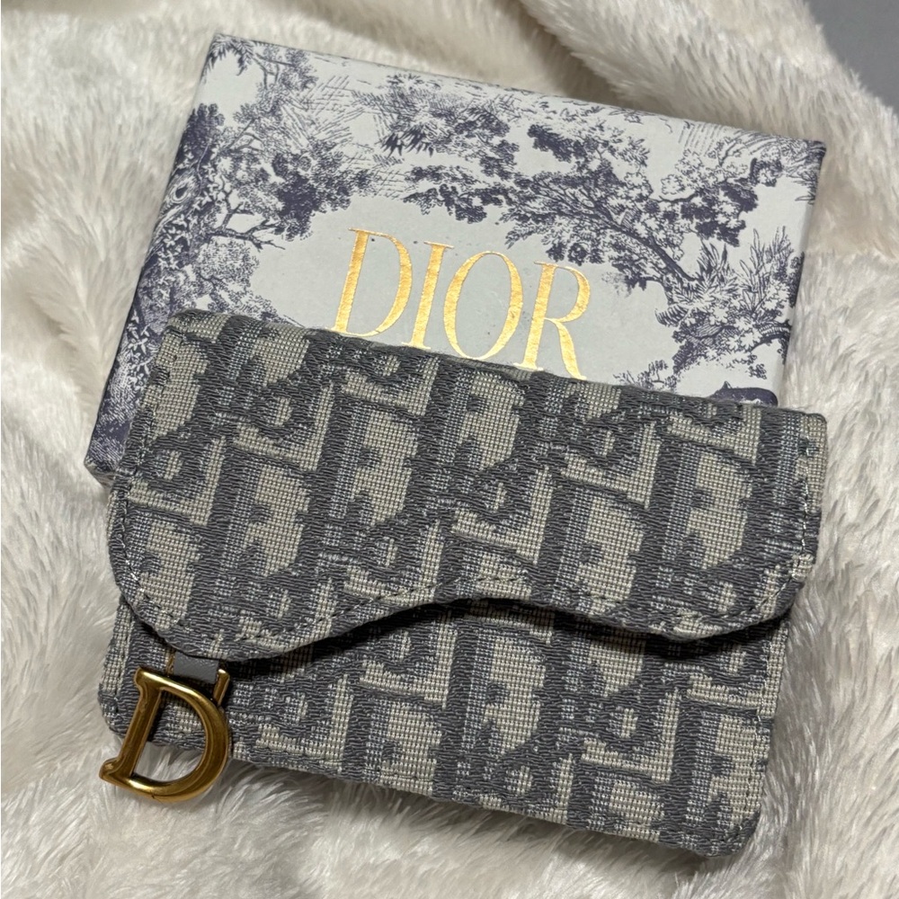Dior Gray Monogram Saddle Wallet
